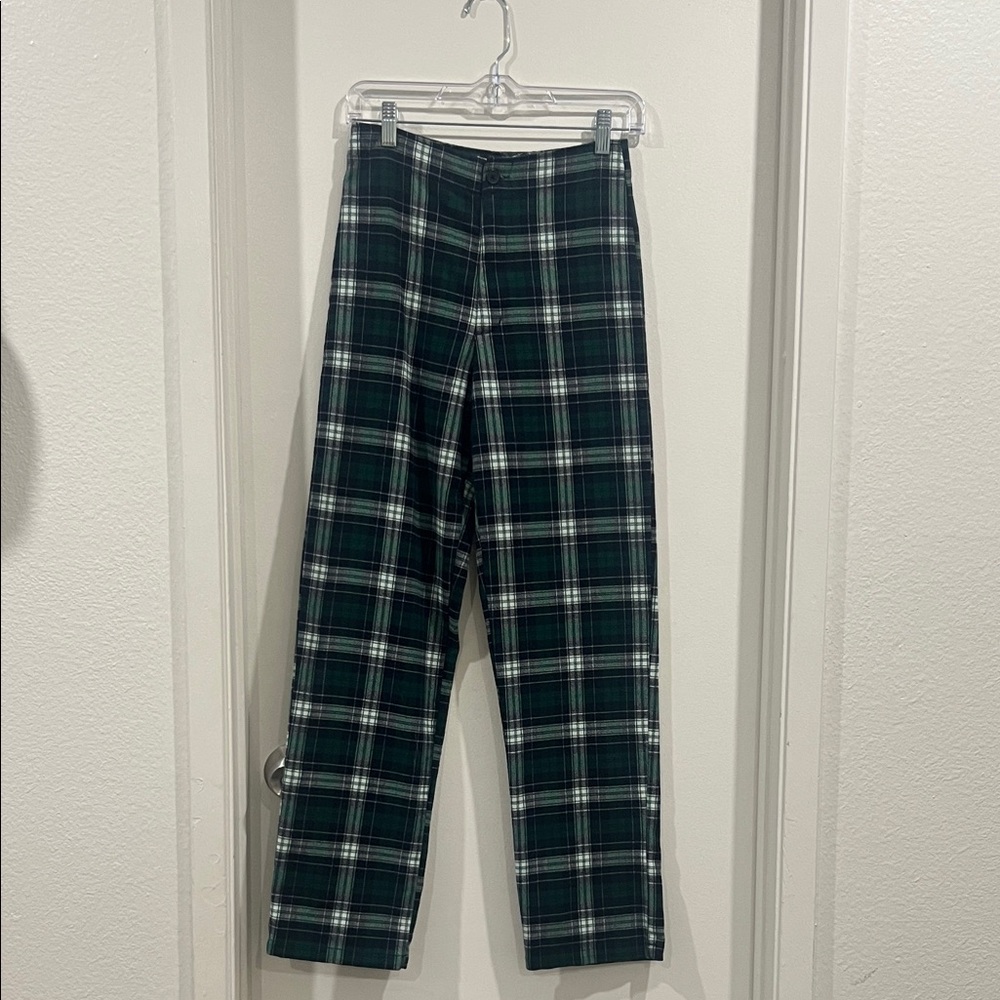 Brandy Melville John Galt Dark Green Plaid Straight Leg Pants